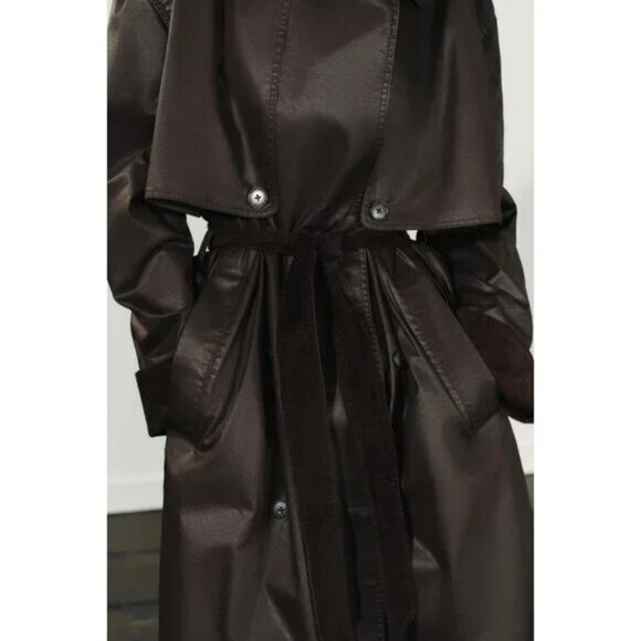 ZARA LONG WAXED TRENCH COAT WITH CORDUROY CUFFS - Picture 7 of 10